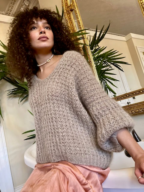 Chunky Waffle Mohair / Merino V Neck Jumper